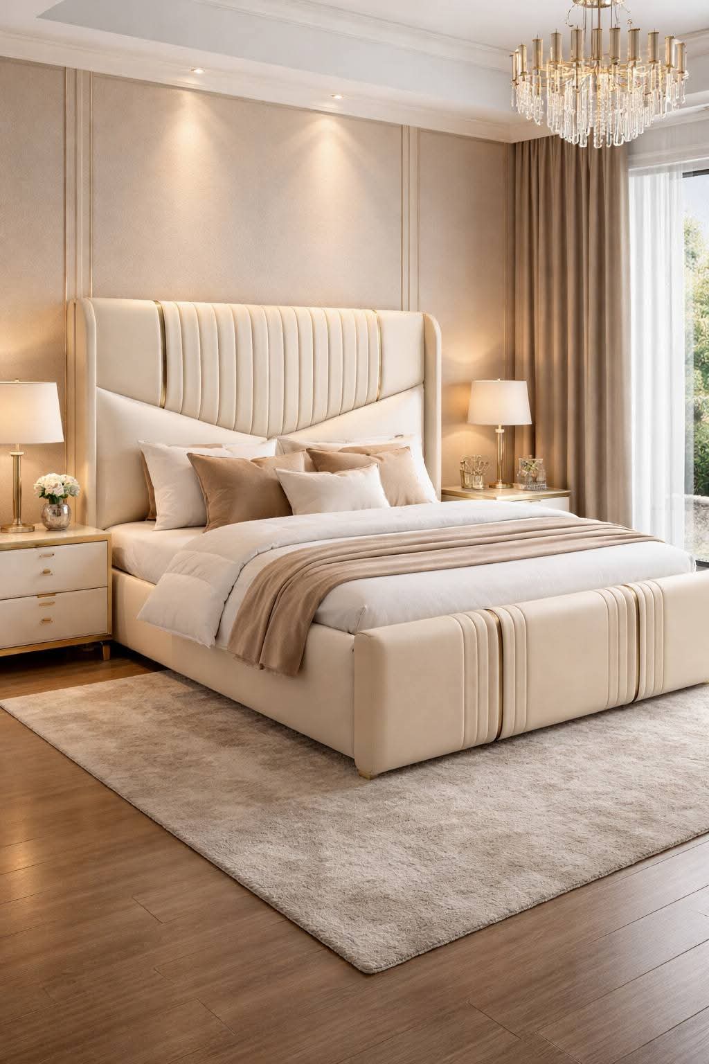 Monaco Ivory Wingback Bed 5 by 6